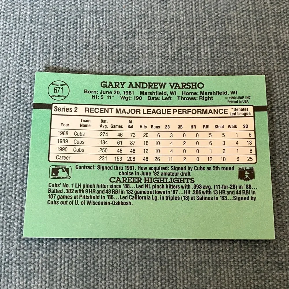 1991 Donruss Chicago Cubs Baseball Card Trading Card
